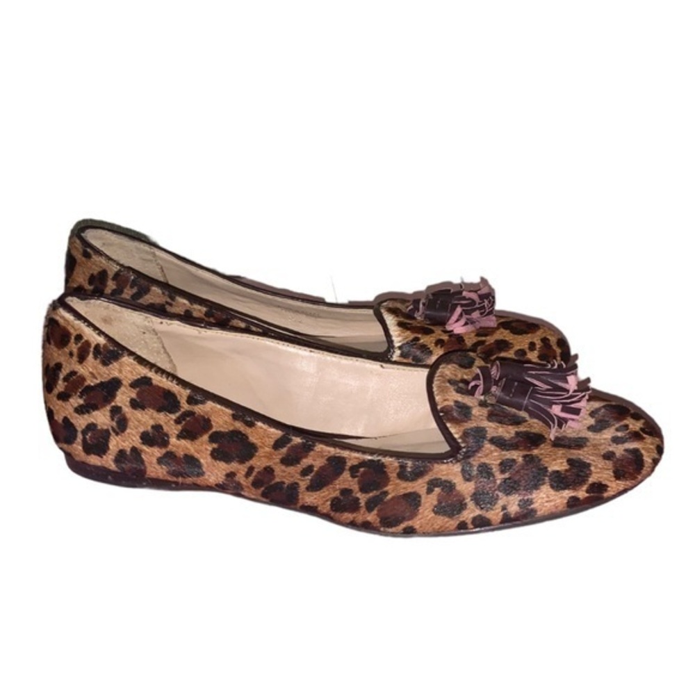 Jack Rogers Leopard Animal Print Calf Hair Loafer Flats with Tassels Size 6 1/2